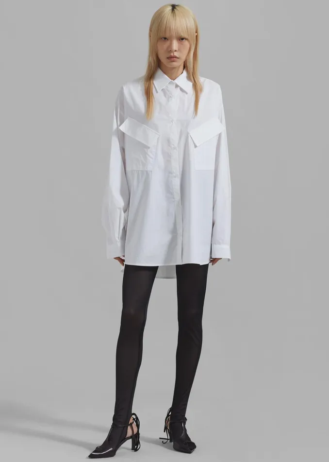 The Frankie Shop Tops Marin Button Up Utility Shirt 8211 White 8211 Women