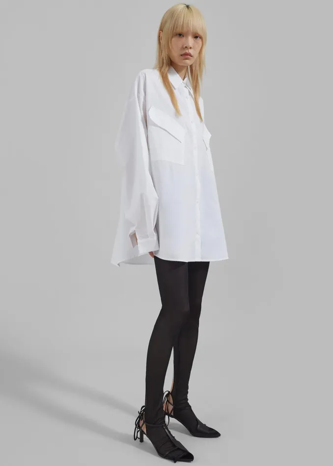 The Frankie Shop Tops Marin Button Up Utility Shirt 8211 White 8211 Women