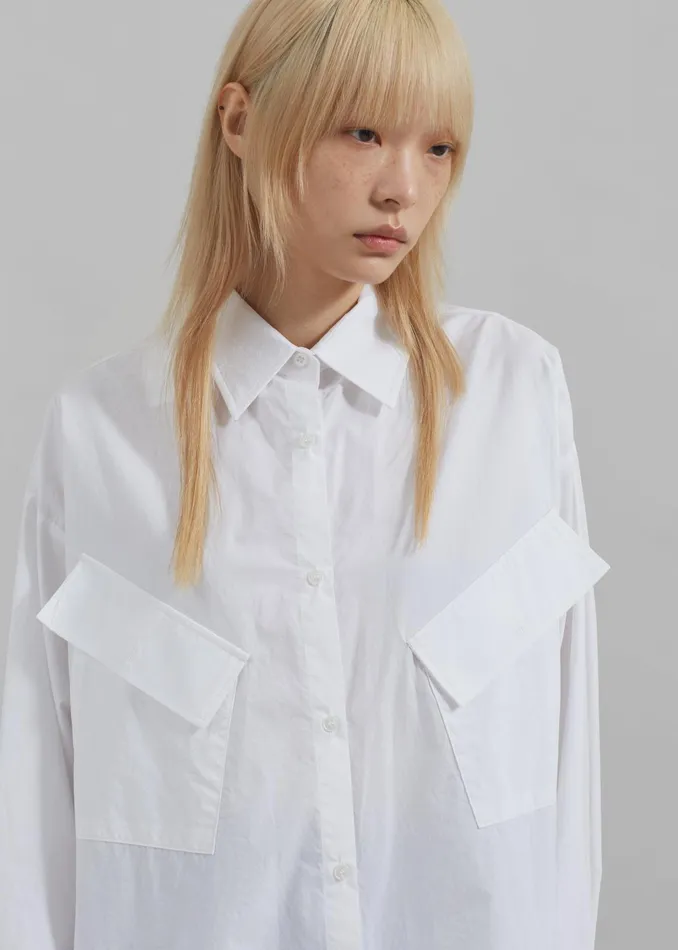 The Frankie Shop Tops Marin Button Up Utility Shirt 8211 White 8211 Women