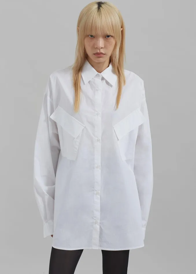 The Frankie Shop Tops Marin Button Up Utility Shirt 8211 White 8211 Women