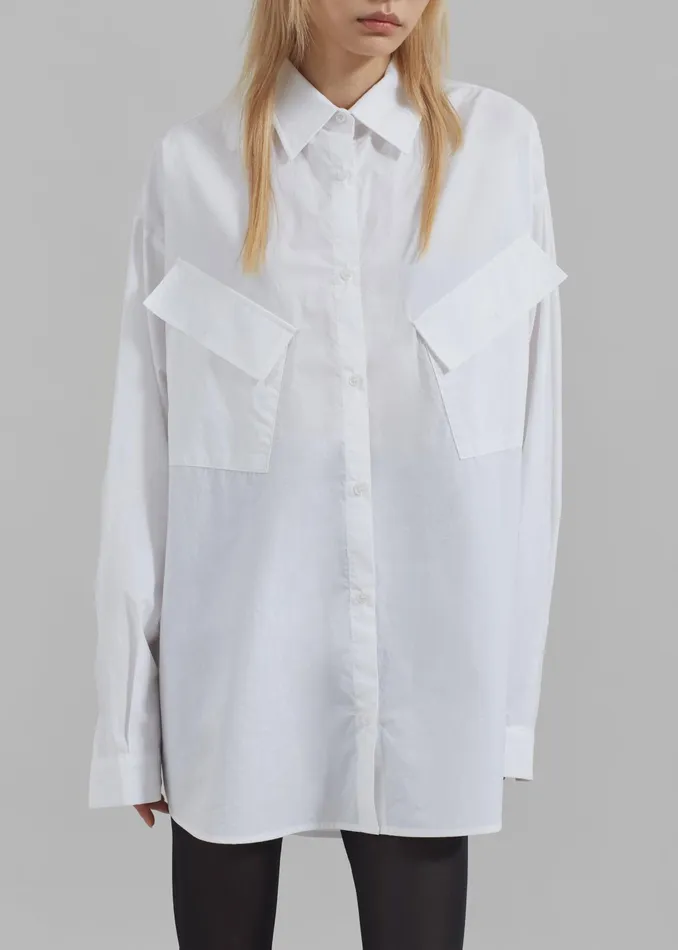 The Frankie Shop Tops Marin Button Up Utility Shirt 8211 White 8211 Women