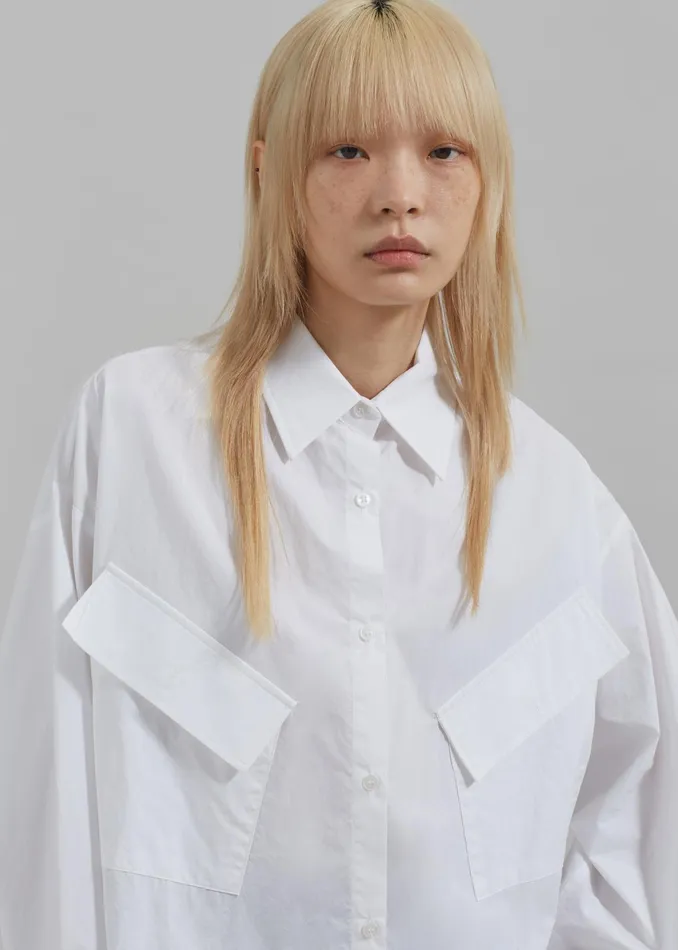The Frankie Shop Tops Marin Button Up Utility Shirt 8211 White 8211 Women