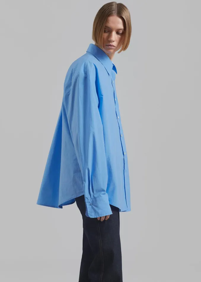 The Frankie Shop Tops Neil Button Up Shirt 8211 Blue 8211 Women