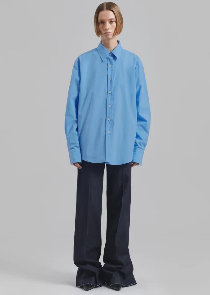 The Frankie Shop Tops Neil Button Up Shirt 8211 Blue 8211 Women