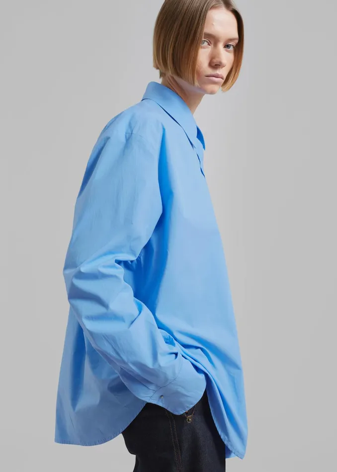 The Frankie Shop Tops Neil Button Up Shirt 8211 Blue 8211 Women