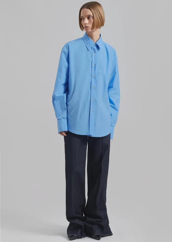 The Frankie Shop Tops Neil Button Up Shirt 8211 Blue 8211 Women