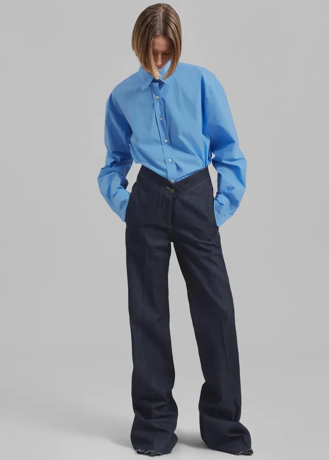 The Frankie Shop Tops Neil Button Up Shirt 8211 Blue 8211 Women
