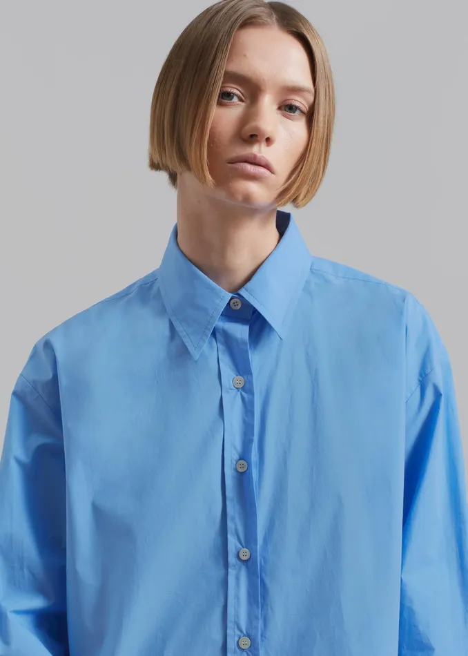 The Frankie Shop Tops Neil Button Up Shirt 8211 Blue 8211 Women