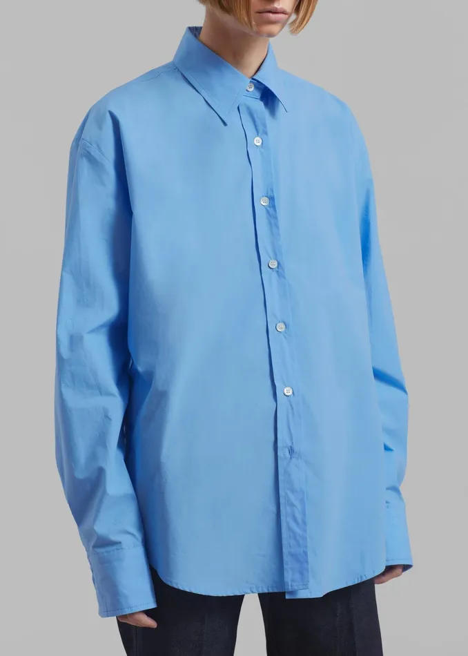 The Frankie Shop Tops Neil Button Up Shirt 8211 Blue 8211 Women