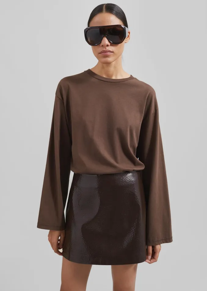The Frankie Shop Tops Rainey Long Sleeve Tee 8211 Brown 8211 Women