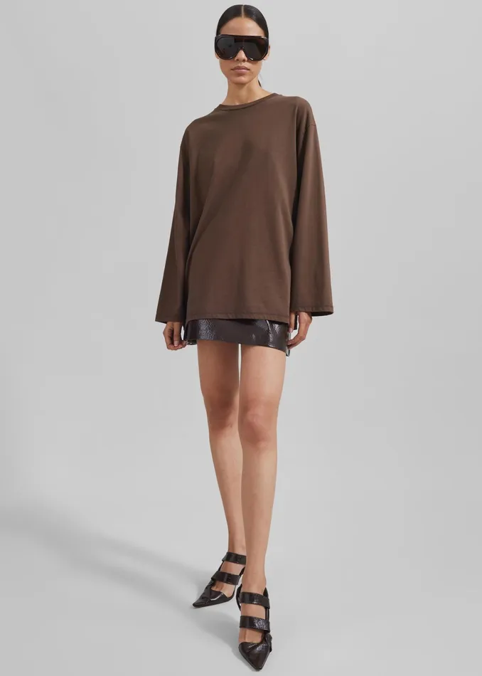 The Frankie Shop Tops Rainey Long Sleeve Tee 8211 Brown 8211 Women