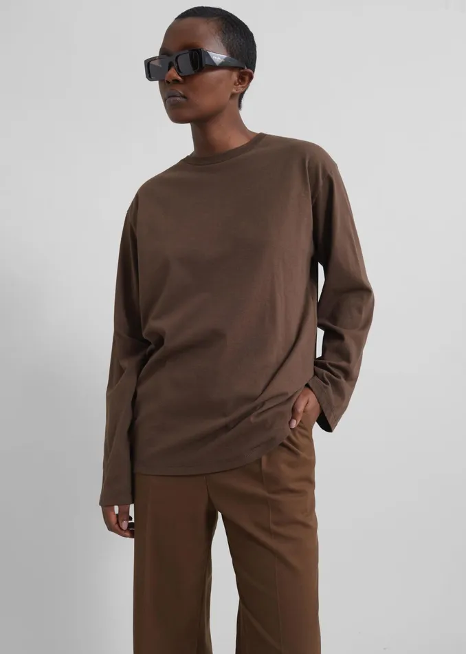 The Frankie Shop Tops Rainey Long Sleeve Tee 8211 Brown 8211 Women
