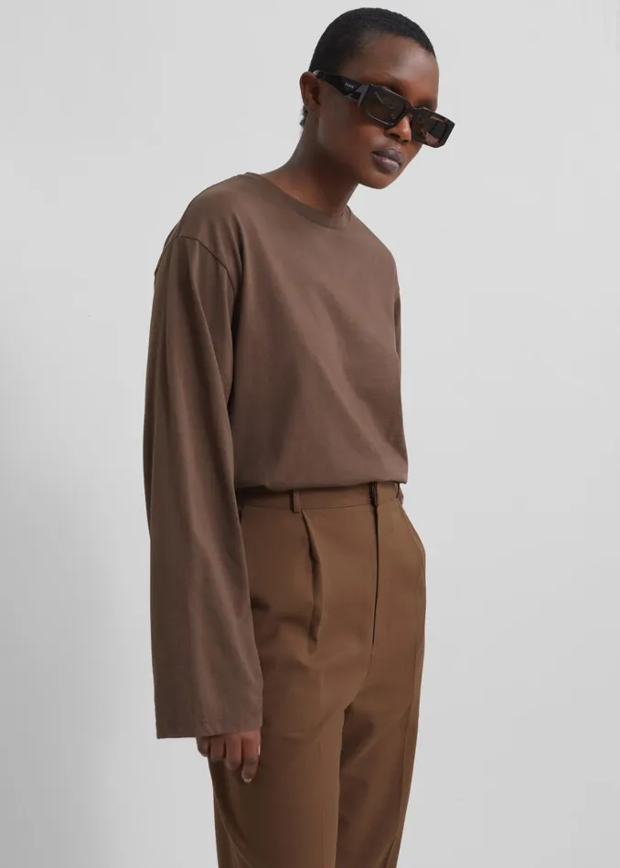 The Frankie Shop Tops Rainey Long Sleeve Tee 8211 Brown 8211 Women