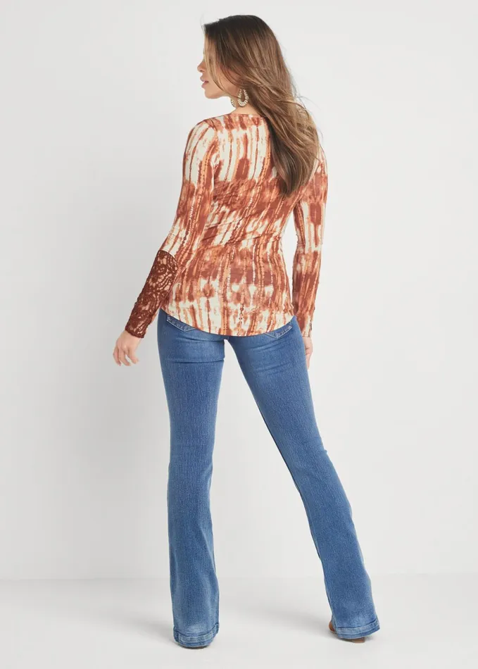 TIE DYE HENLEY TOP Rust Multi Women VENUS Casual Tops