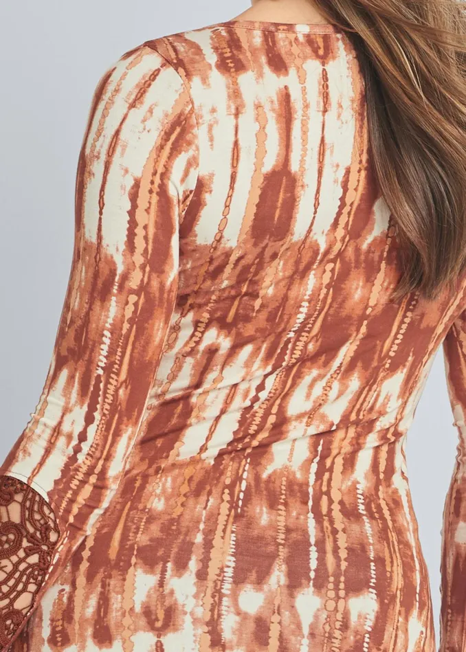 TIE DYE HENLEY TOP Rust Multi Women VENUS Casual Tops