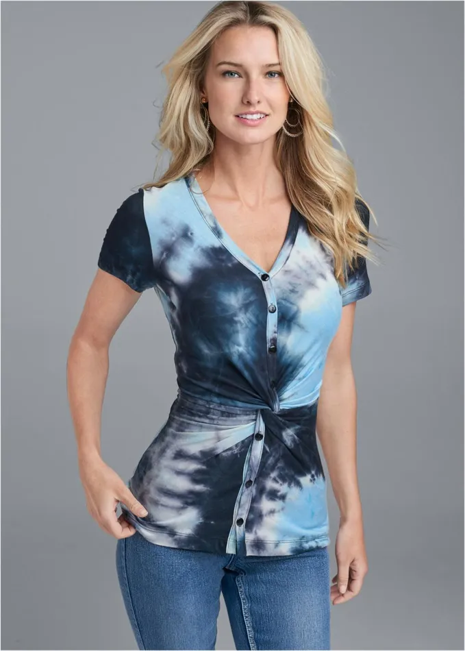 TIE DYE KNOT TWIST TOP Blue Multi Women VENUS Casual Tops