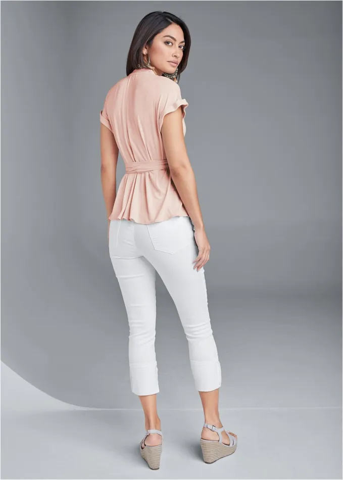 TIE WAIST SURPLICE TOP Light Pink Women VENUS Venus Basics Tops