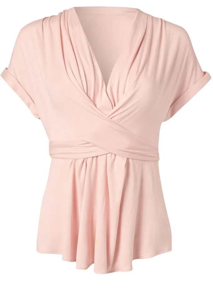 TIE WAIST SURPLICE TOP Light Pink Women VENUS Venus Basics Tops