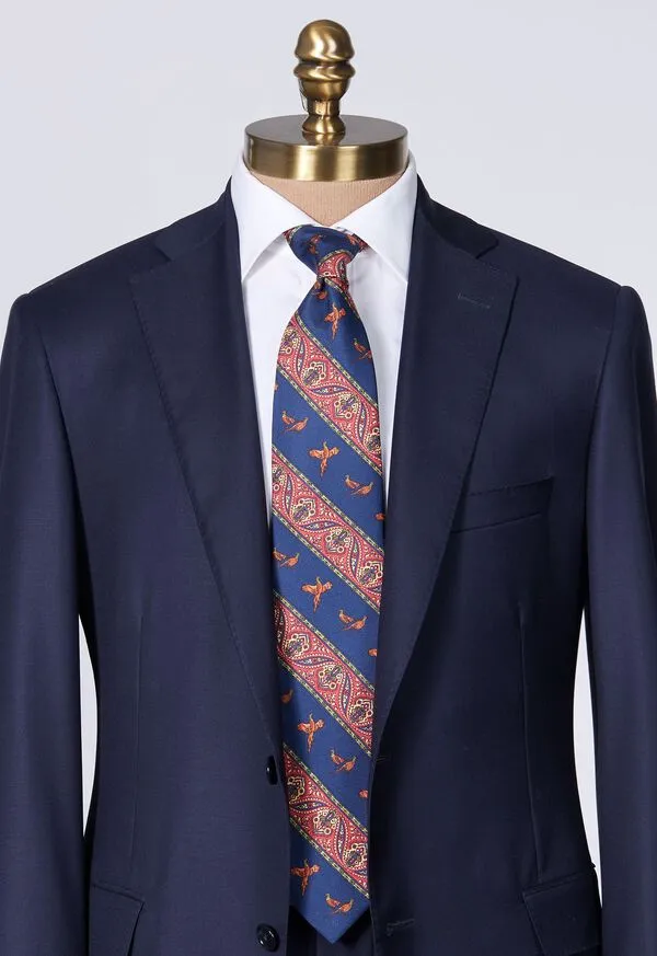 Ties Paulstuart Mens Deco Stripe and Bird Print Tie Burgundy