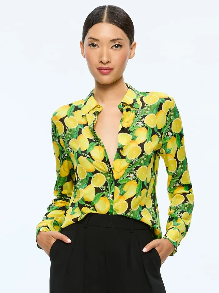 Tops Women Alice Olivia Willa Placket Top Lemon Tree