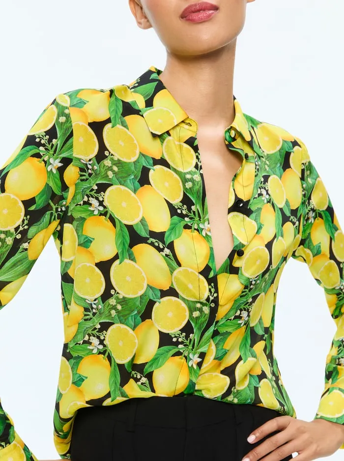 Tops Women Alice Olivia Willa Placket Top Lemon Tree