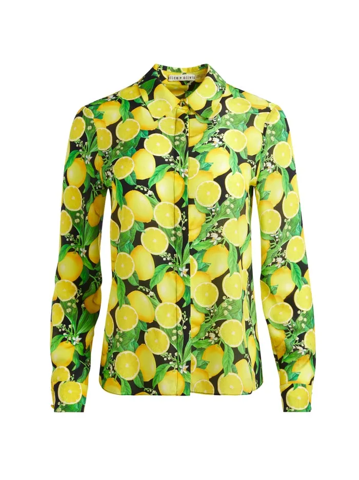 Tops Women Alice Olivia Willa Placket Top Lemon Tree