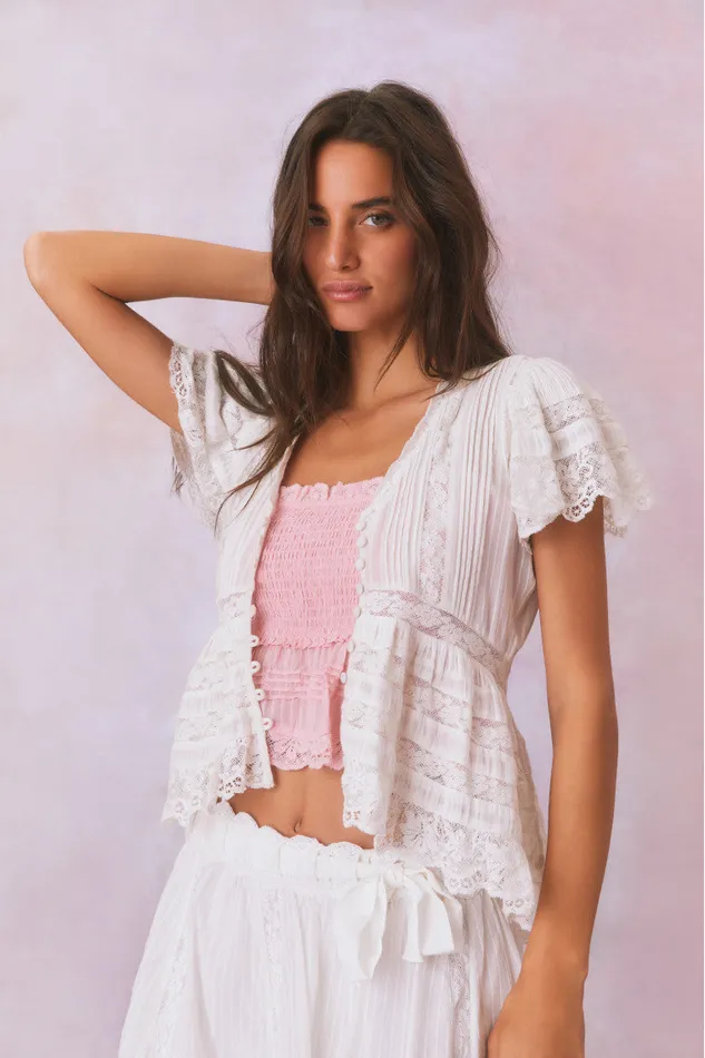 Tops Women LoveShackFancy Quinella Top True White Tops Women LoveShackFancy Quinella Top True White
