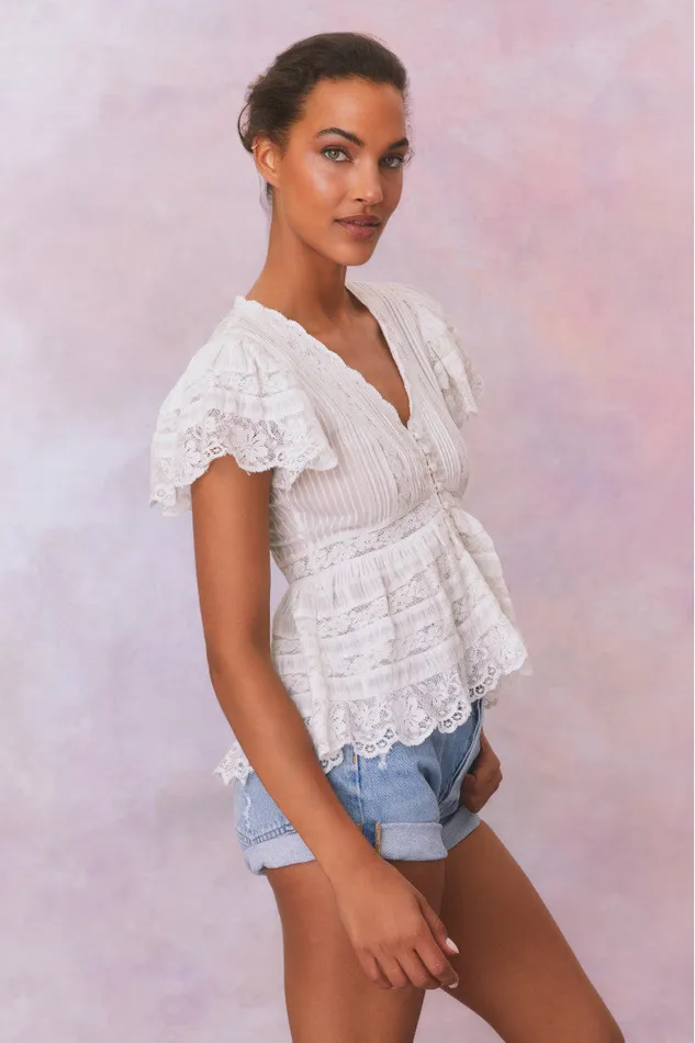 Tops Women LoveShackFancy Quinella Top True White Tops Women LoveShackFancy Quinella Top True White