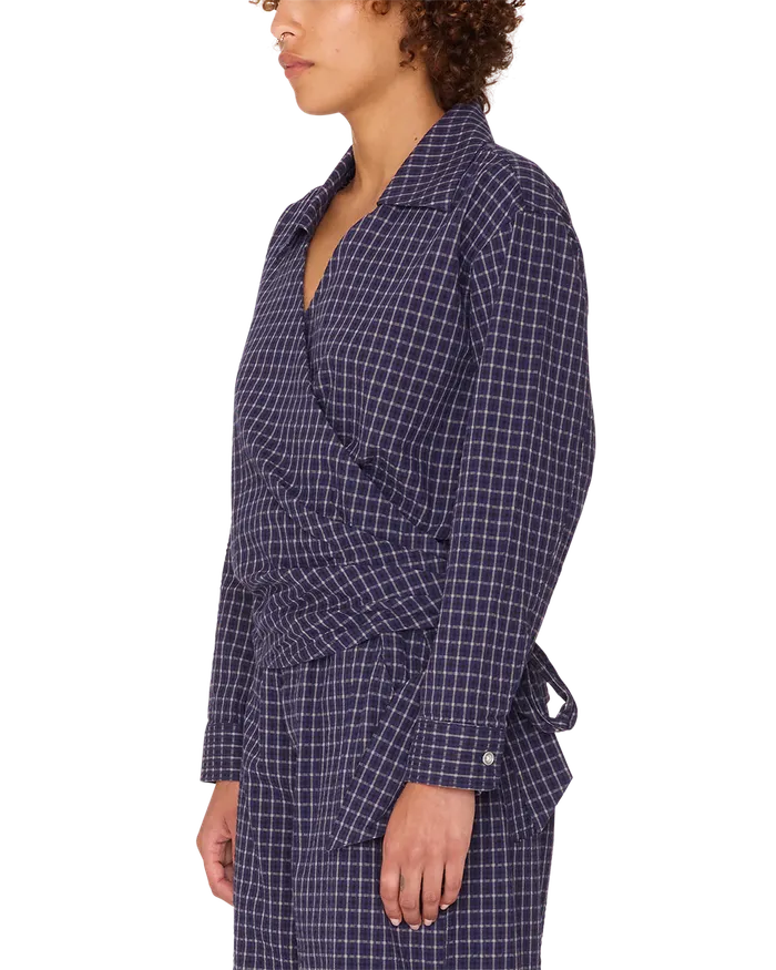 TOPS Women OBEY Clothing CIRCA WRAP SHIRT Blue Multi