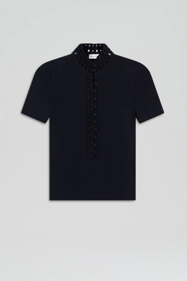 Tops Women Scanlan Theodore CREPE KNIT DAISY SHORT SLEEVE TOP Navy Tops Women Scanlan Theodore CREPE KNIT DAISY SHORT SLEEVE TOP Navy