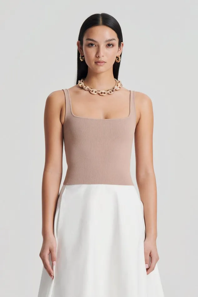 Tops Women Scanlan Theodore CREPE KNIT SQUARE CAMISOLE Oat Tops Women Scanlan Theodore CREPE KNIT SQUARE CAMISOLE Oat