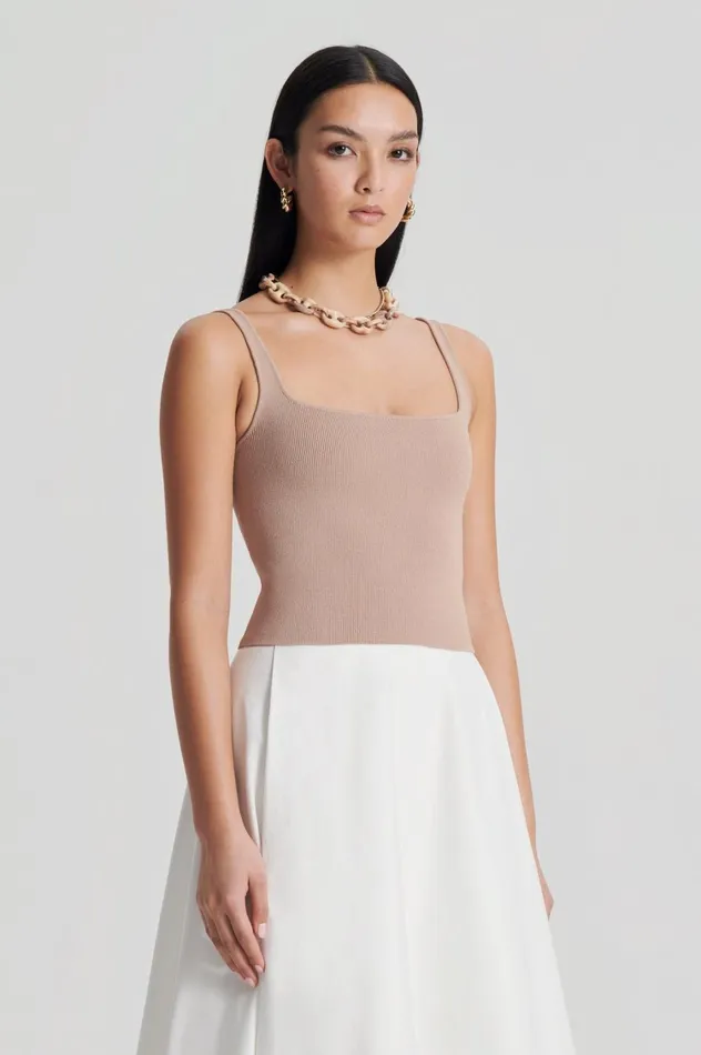 Tops Women Scanlan Theodore CREPE KNIT SQUARE CAMISOLE Oat Tops Women Scanlan Theodore CREPE KNIT SQUARE CAMISOLE Oat