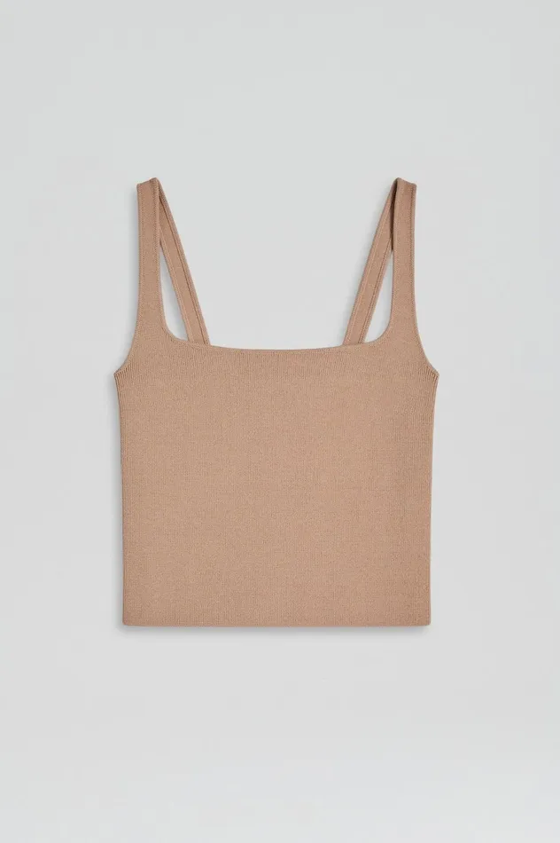 Tops Women Scanlan Theodore CREPE KNIT SQUARE CAMISOLE Oat Tops Women Scanlan Theodore CREPE KNIT SQUARE CAMISOLE Oat