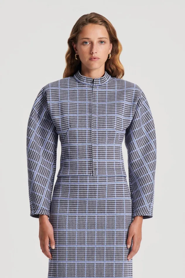 Tops Women Scanlan Theodore PLAID SCUBA TOP Cobalt Tops Women Scanlan Theodore PLAID SCUBA TOP Cobalt