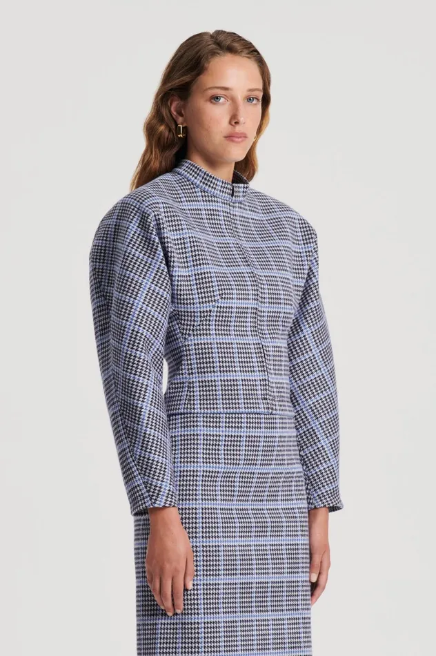 Tops Women Scanlan Theodore PLAID SCUBA TOP Cobalt Tops Women Scanlan Theodore PLAID SCUBA TOP Cobalt