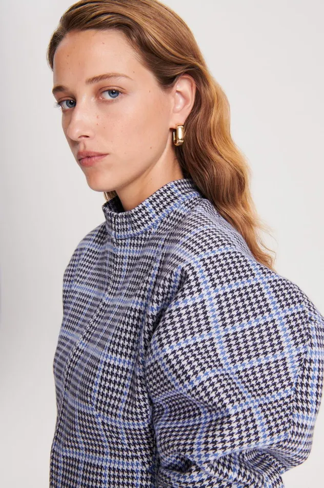 Tops Women Scanlan Theodore PLAID SCUBA TOP Cobalt Tops Women Scanlan Theodore PLAID SCUBA TOP Cobalt