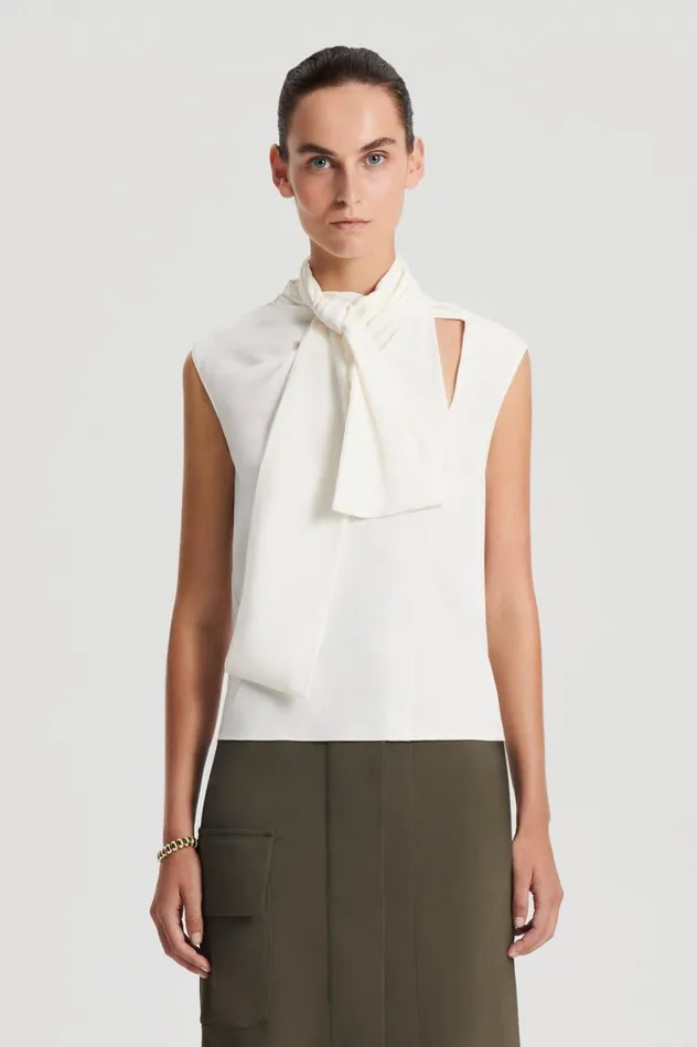 Tops Women Scanlan Theodore SILK CRAVAT TANK Creme Tops Women Scanlan Theodore SILK CRAVAT TANK Creme