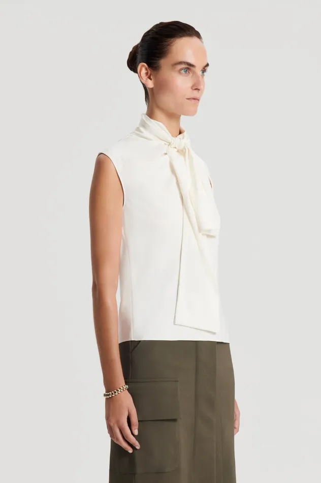Tops Women Scanlan Theodore SILK CRAVAT TANK Creme Tops Women Scanlan Theodore SILK CRAVAT TANK Creme