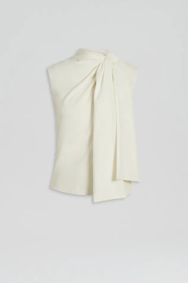 Tops Women Scanlan Theodore SILK CRAVAT TANK Creme Tops Women Scanlan Theodore SILK CRAVAT TANK Creme