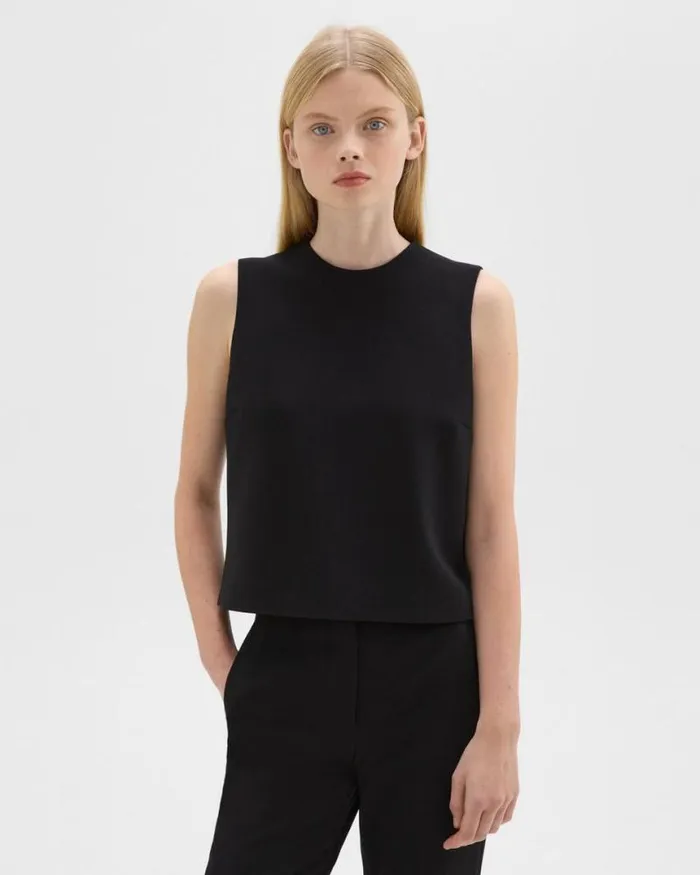 Tops Women Theory Sleeveless Crewneck Top In Admiral Crepe Black