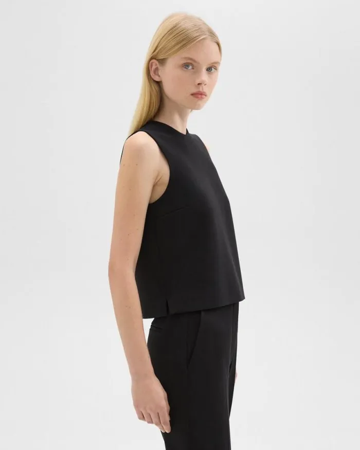 Tops Women Theory Sleeveless Crewneck Top In Admiral Crepe Black