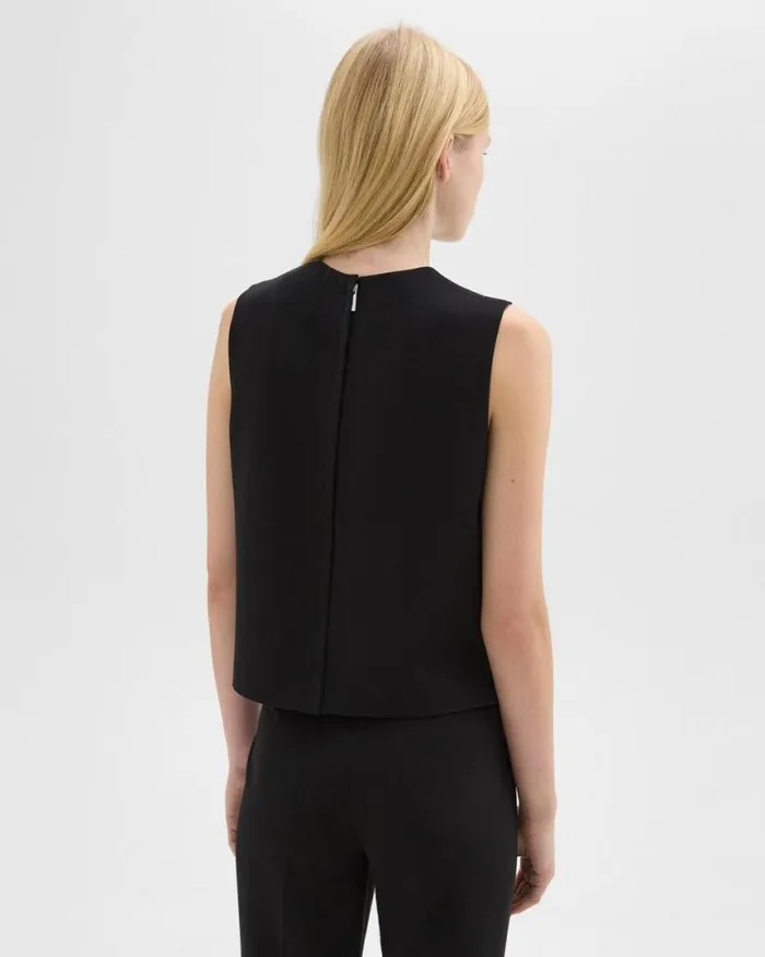 Tops Women Theory Sleeveless Crewneck Top In Admiral Crepe Black