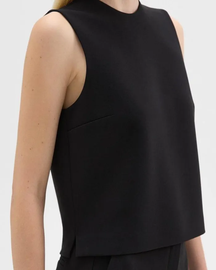 Tops Women Theory Sleeveless Crewneck Top In Admiral Crepe Black