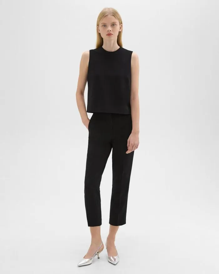 Tops Women Theory Sleeveless Crewneck Top In Admiral Crepe Black
