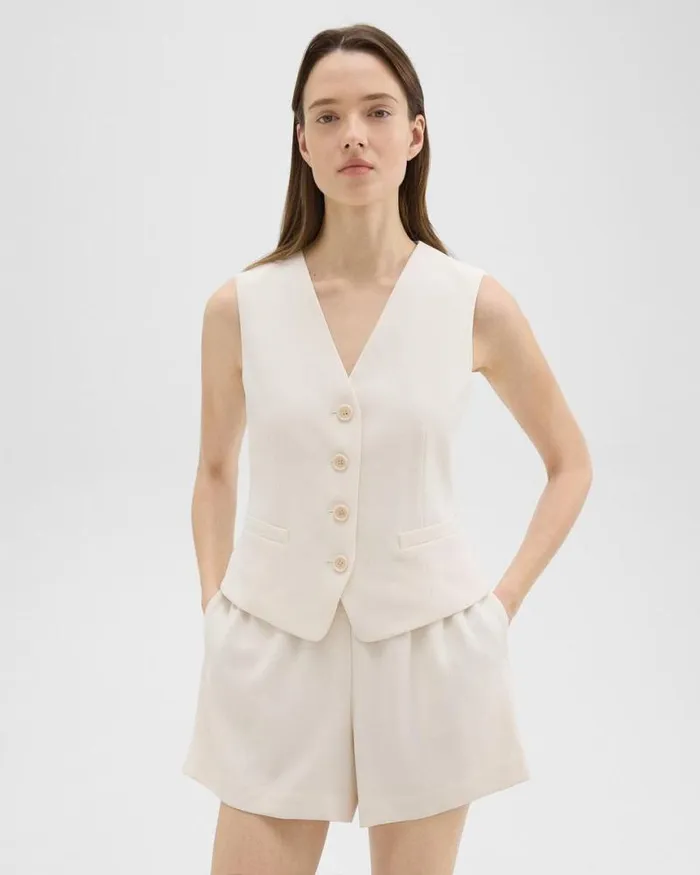 Tops Women Theory Slim Vest In Striped Admiral Crepe Rice