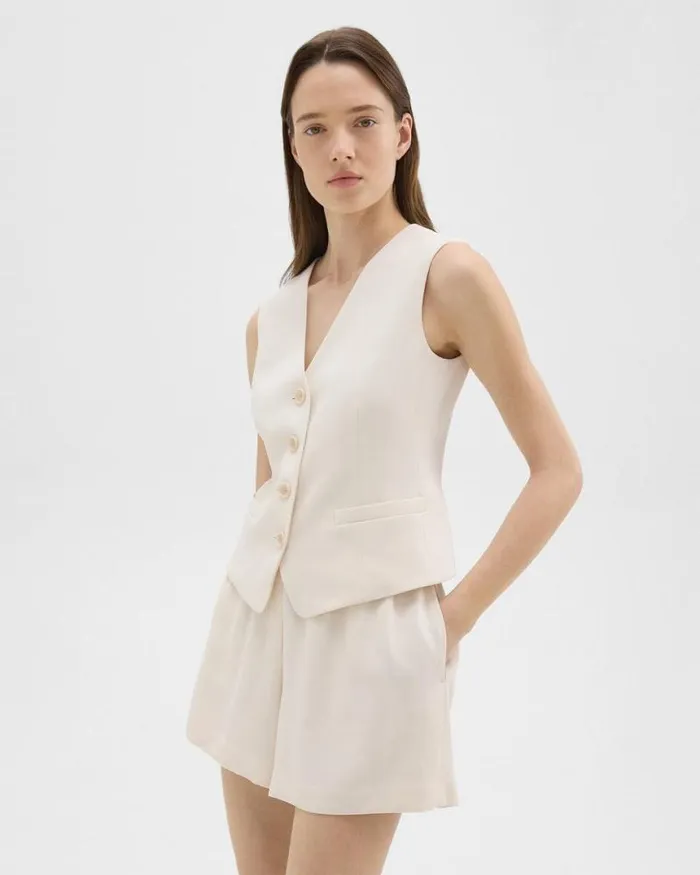 Tops Women Theory Slim Vest In Striped Admiral Crepe Rice