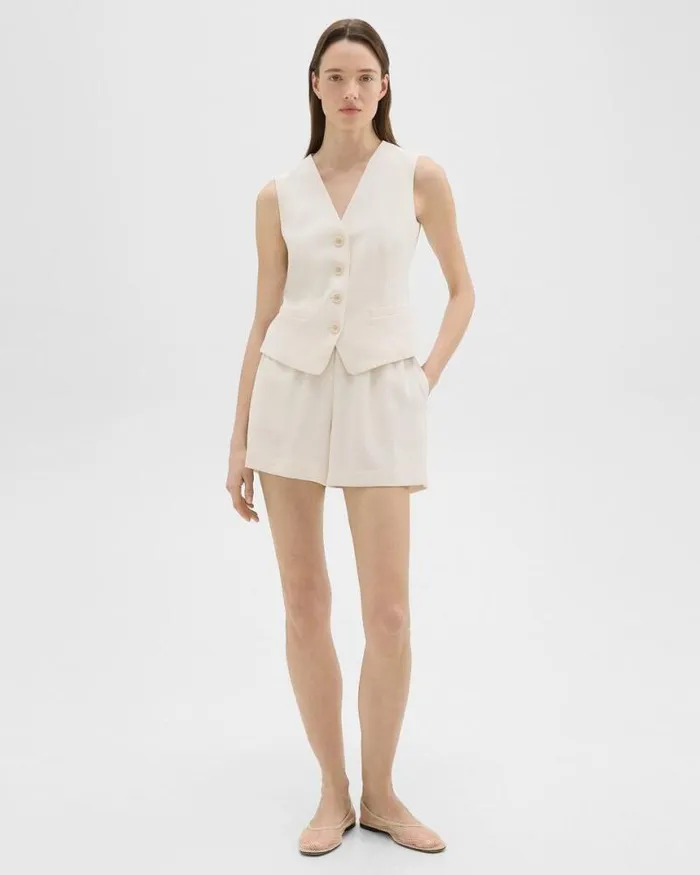 Tops Women Theory Slim Vest In Striped Admiral Crepe Rice