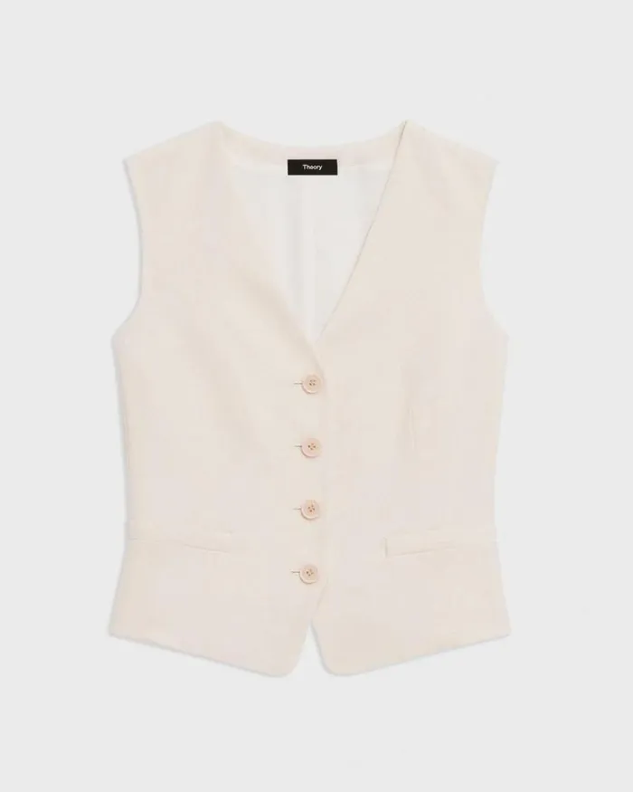 Tops Women Theory Slim Vest In Striped Admiral Crepe Rice