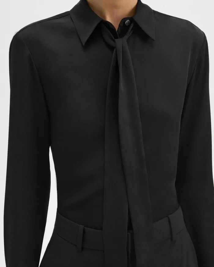 Tops Women Theory Tie Neck Blouse In Silk Georgette Black