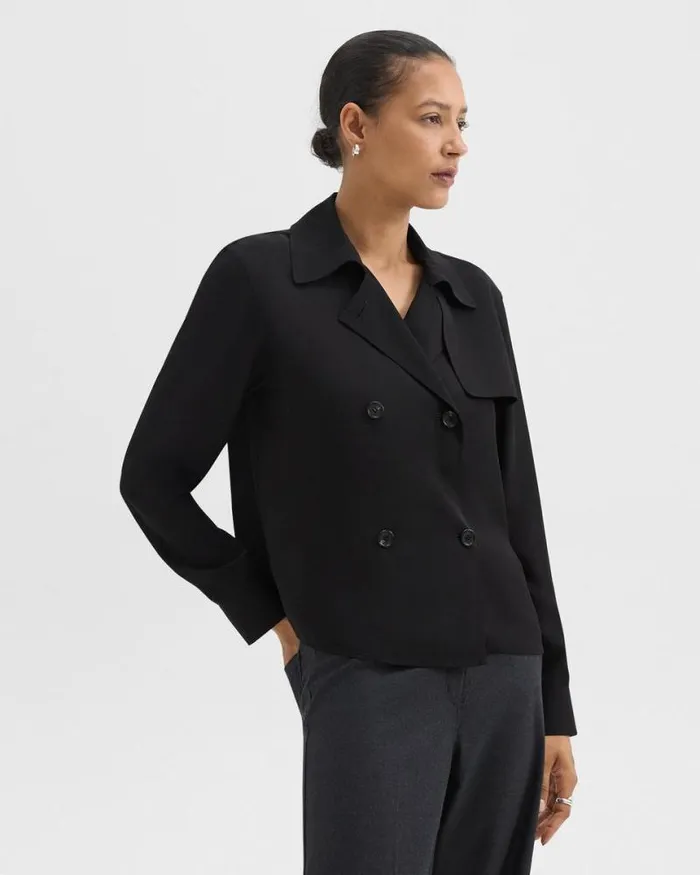 Tops Women Theory Trench Blouse In Recycled Georgette Black
